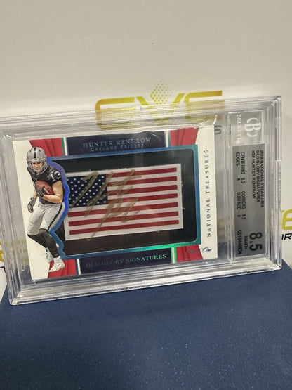 Hunter Renfrow National Treasures 1/1 On Card Auto USA Flag BGS 8.5 #39