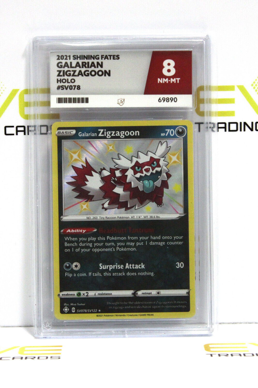 Graded Pokémon Card - #SV078/SV122 2021 Galarian Zigzagoon Shining Fates - Ace 8