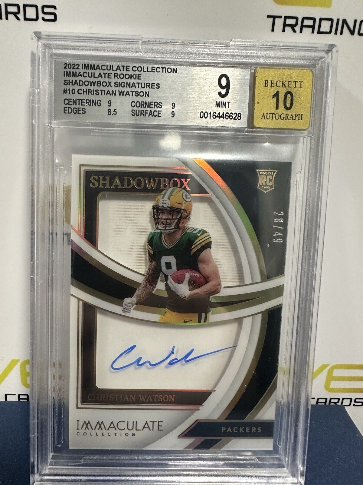 Christian Watson 2022 Rookie Immaculate Auto 28/49 #10 BGS 9/10 Shadowbox