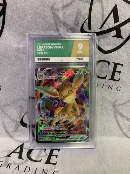 Graded Pokemon Card - #003/069 2021 Eevee Heroes Leafeon VMAX Holo Japan - Ace 9