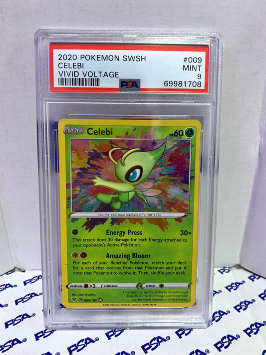 Graded Pokemon Card - 009/185 2020 Pokemon SWSH Celebi Vivid Voltage - PSA 9