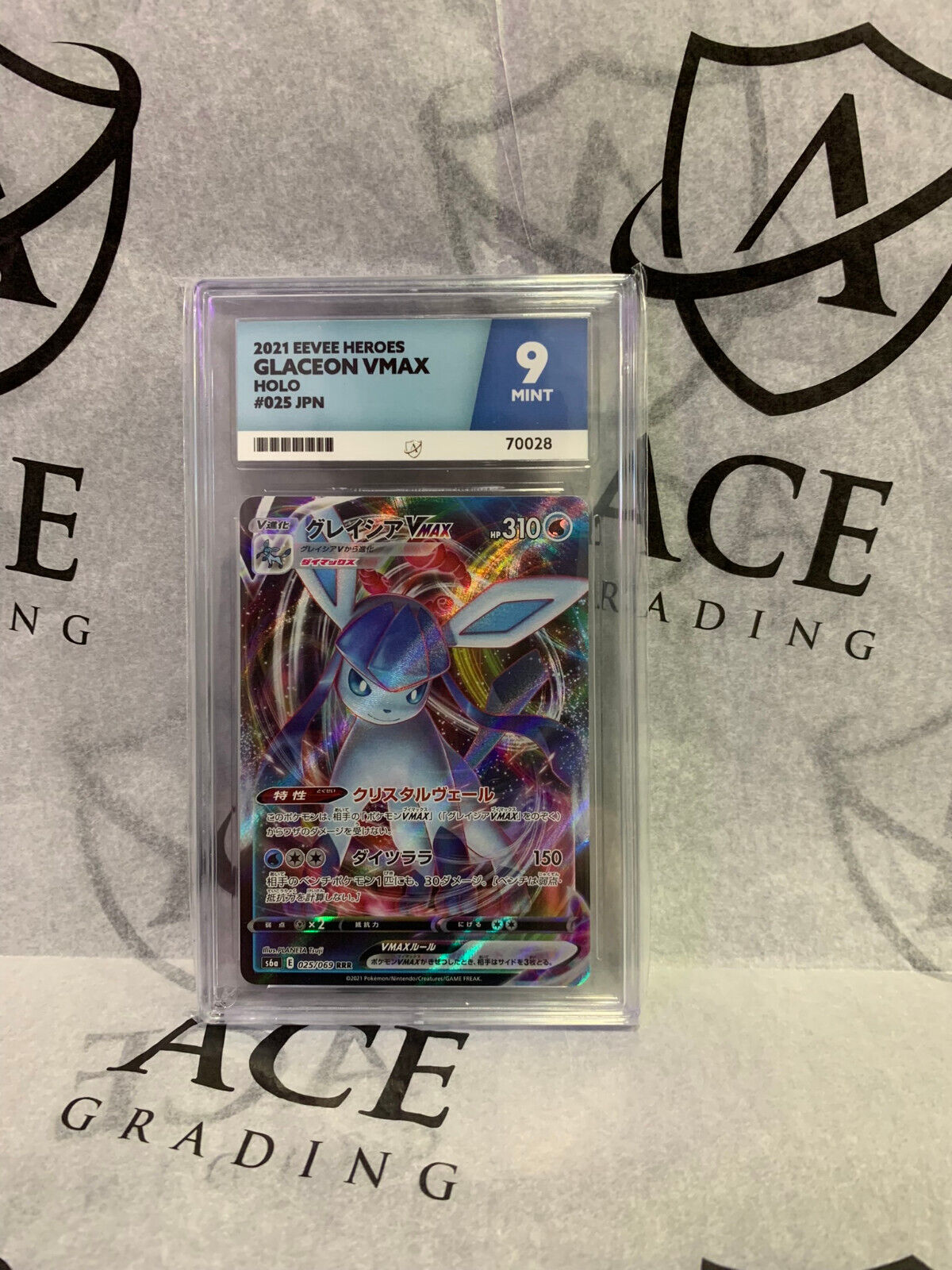 Graded Pokemon Card - #025/069 2021 Eevee Heroes Glaceon VMAX Holo Japan - Ace 9