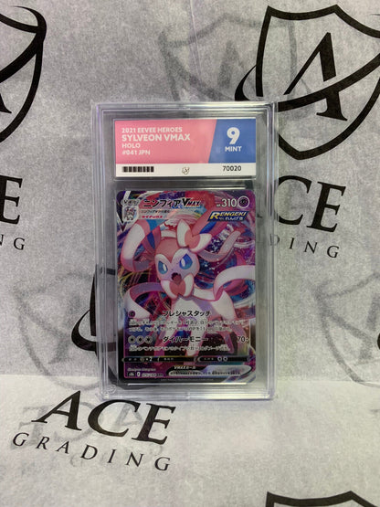 Graded Pokemon Card - 075/184 2021 Eevee Heroes Sylveon VMAX Holo Japan - Ace 9