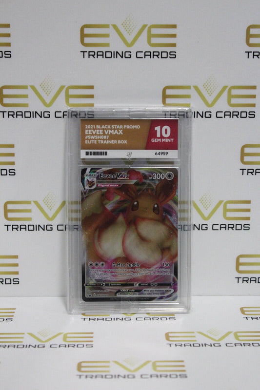 Graded Pokemon Card - SWSH087 2021 Black Star Promo Eevee VMAX ETB - Ace 10