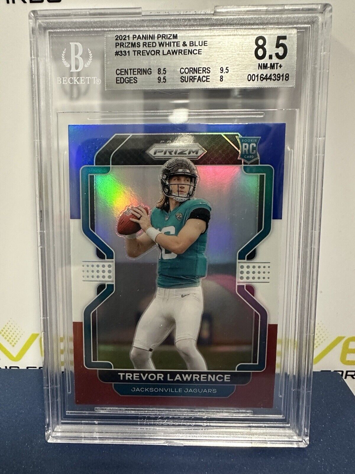 Trevor Lawrence 2021 Prizm Red, White & Blue Rookie #331 BGS 8.5