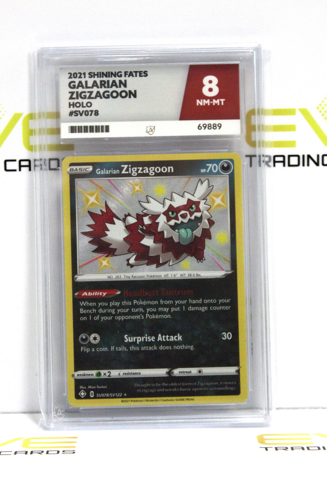 Graded Pokémon Card - #SV078/SV122 2021 Galarian Zigzagoon Shining Fates - Ace 8