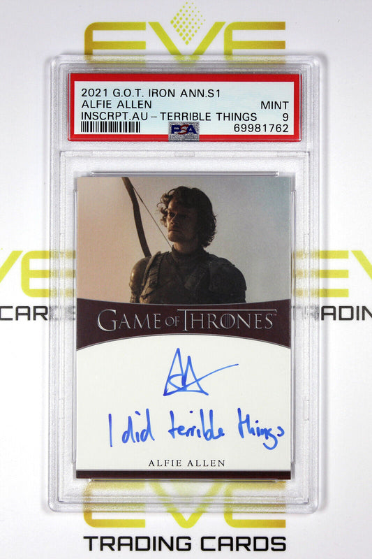 Graded Game of Thrones Autographed Card - 2021 Alfie Allen Theon Greyjoy - PSA 9