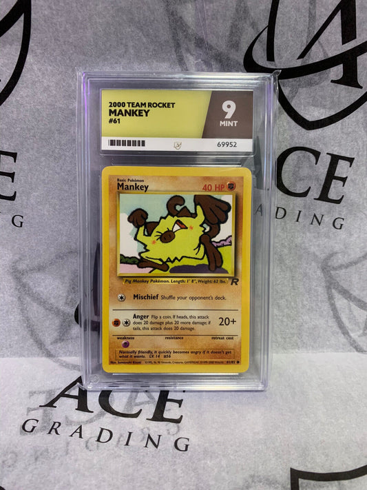 Graded Pokemon Card - #61/82 2000 Team Rocket Mankey - Ace 9