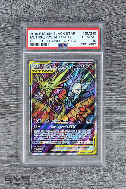 Pokemon Card #SM210 2019 Moltres Zapdos Articuno GX Hidden Fates ETB BSP -PSA 10