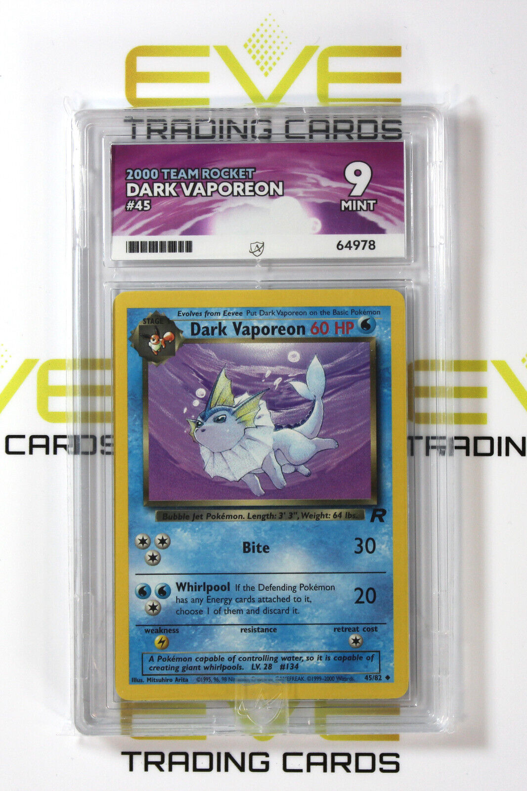 Graded Pokemon Card #45/82 2000 Dark Vaporeon Team Rocket - Ace 9