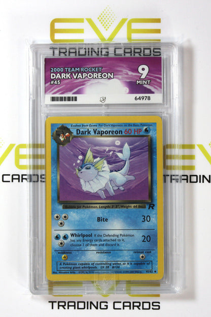 Graded Pokemon Card #45/82 2000 Dark Vaporeon Team Rocket - Ace 9