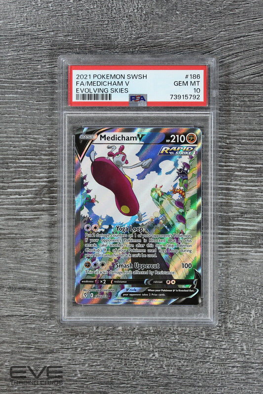 Pokemon Card - #186/203 2021 Medicham V Evolving Skies Full Art - PSA 10