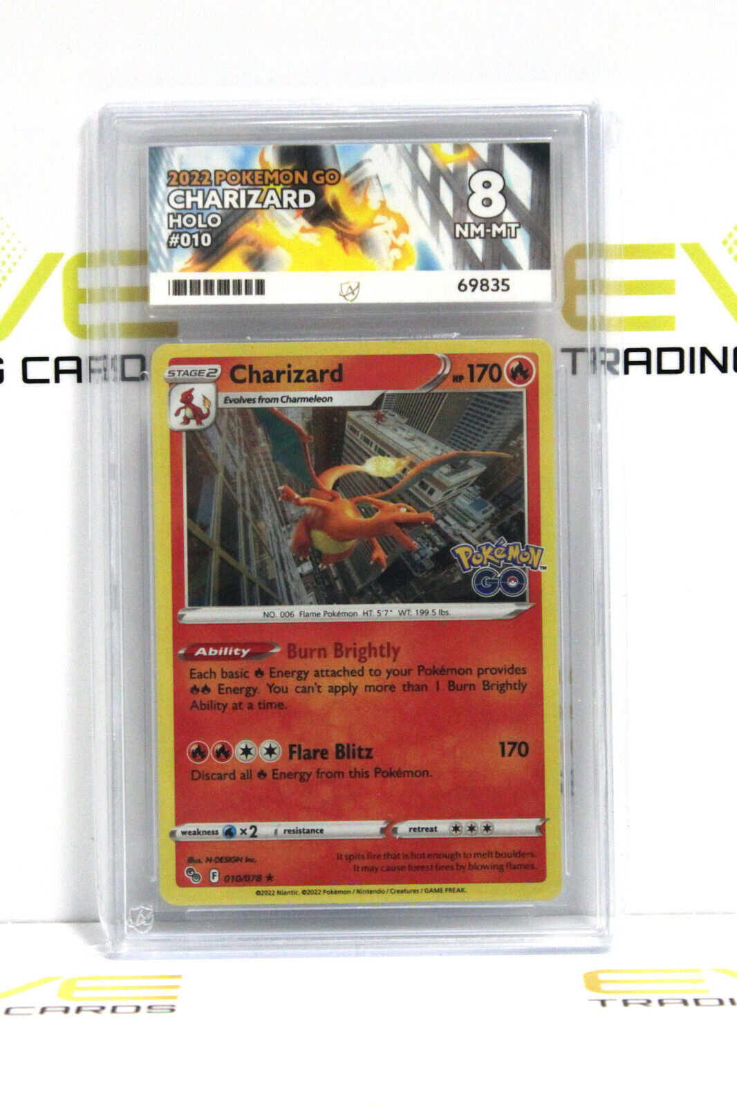 Graded Pokémon Card - #010/078 2022 Charizard Pokemon Go Holo - Ace 8