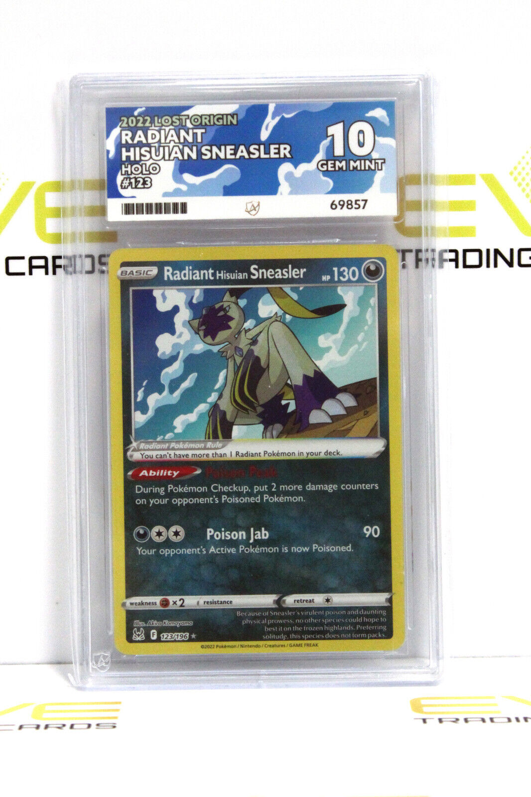 Graded Pokémon Card - #123/196 2022 Radiant Hisuian Sneasler Lost Origin -Ace 10