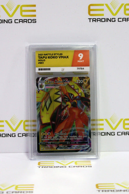 Graded Pokemon Card - #051/163 2021 Battle Styles Tapu Koko VMAX Holo - Ace 9