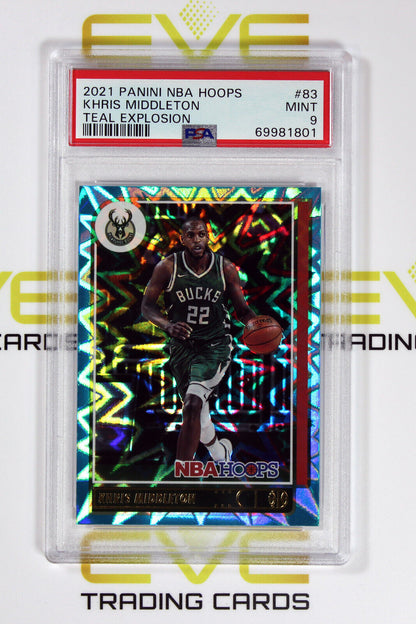 Graded Basketball Card- #83 2021 NBA Hoops Khris Middleton Teal Explosion -PSA 9