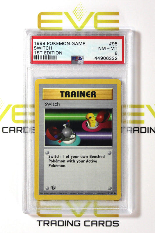 Graded Pokemon Card - #95/102 1999 Switch Trainer 1st Edition - PSA 8