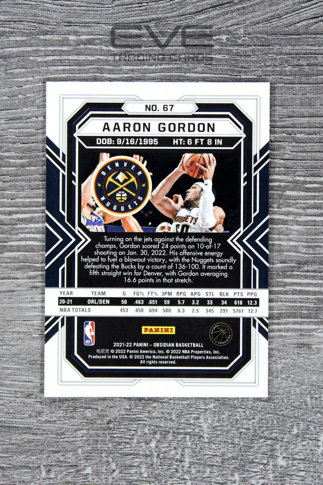 2022 Panini Obsidian NBA Basketball Card #67 Aaron Gordon