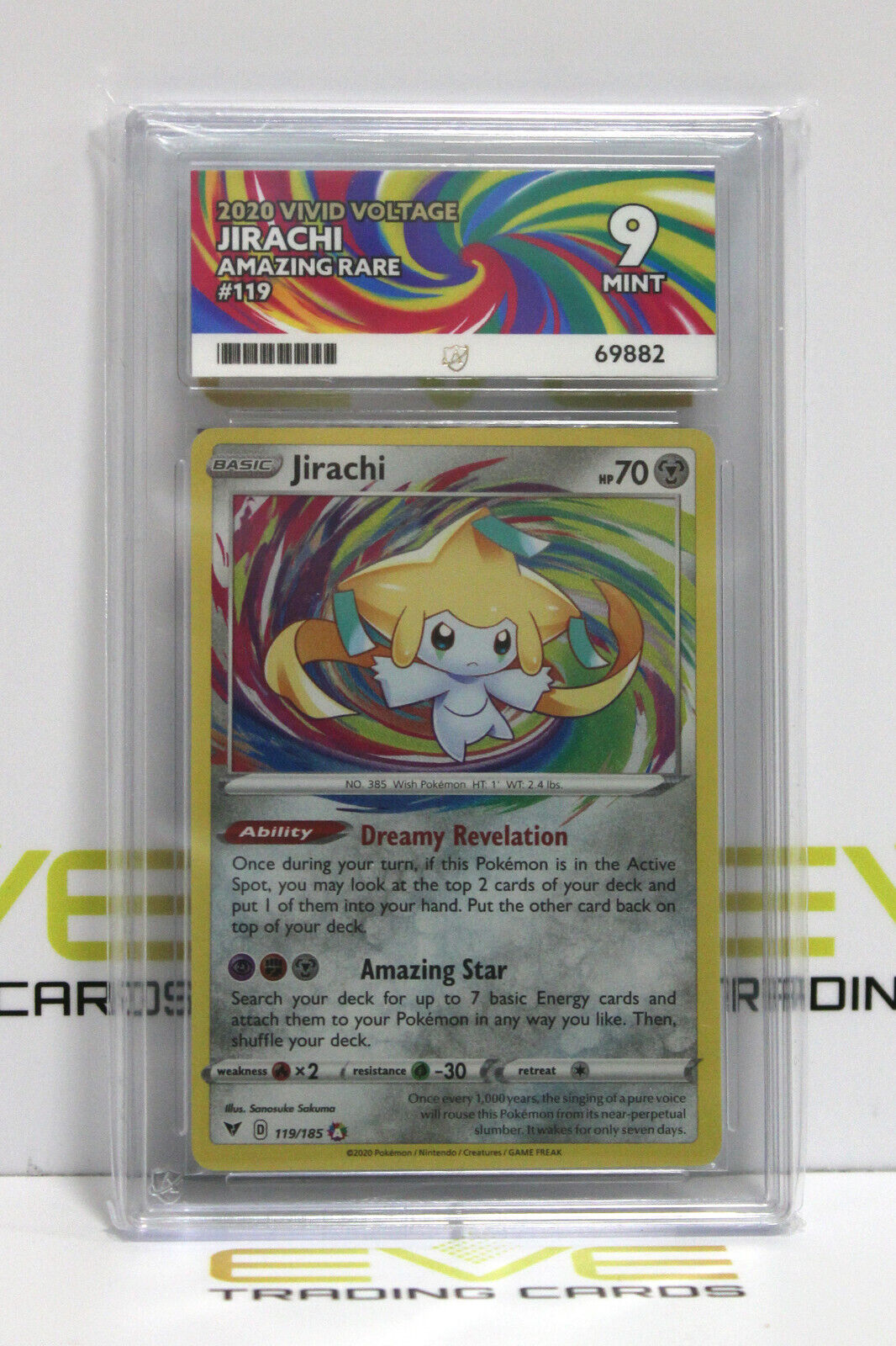 Graded Pokémon Card - #119/185 2020 Jirachi Vivid Voltage Amazing Rare - Ace 9