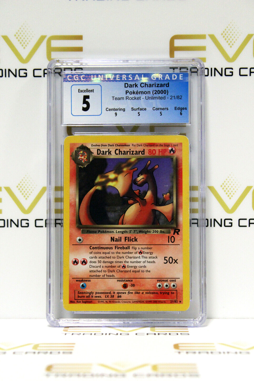 Graded Pokemon Card - #21/82 2000 Dark Charizard Team Rocket Unlimited - CGC 5