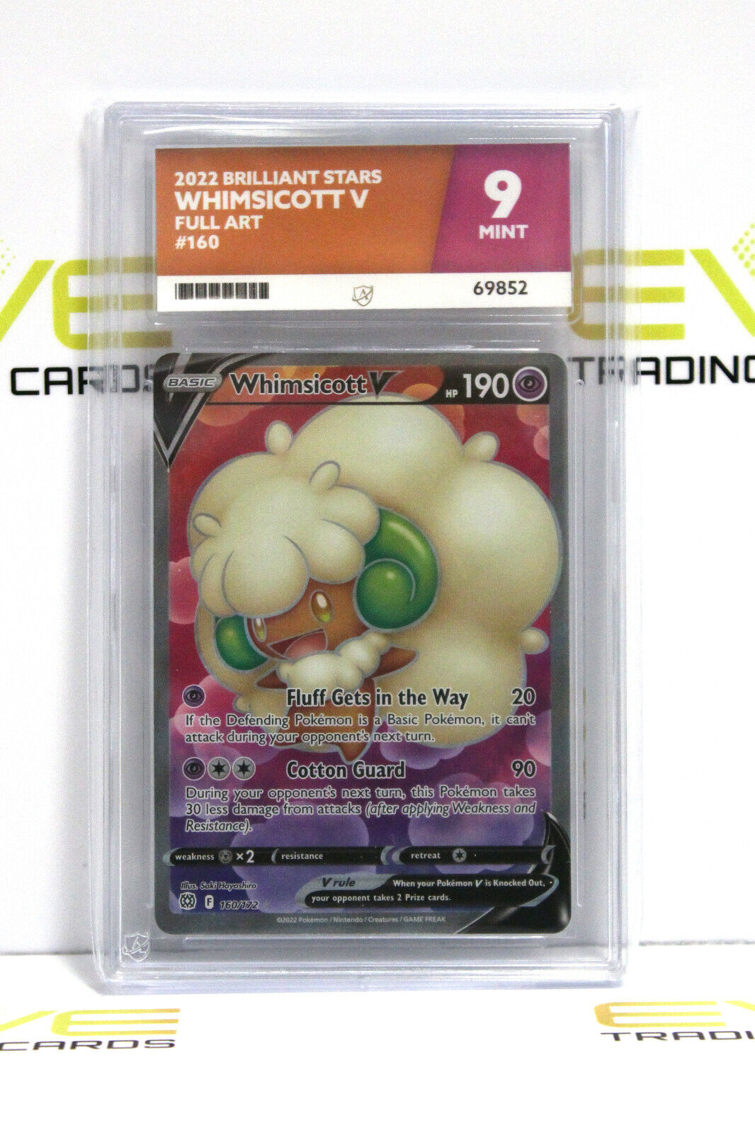 Graded Pokémon Card - #160/172 2022 Whimsicott V Brilliant Stars Full Art -Ace 9