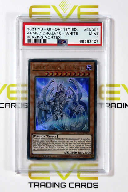 Graded Yu-Gi-Oh! Card - 2021 Armed Dragon LV10 White 1st Ed Blazing Vortex PSA 9