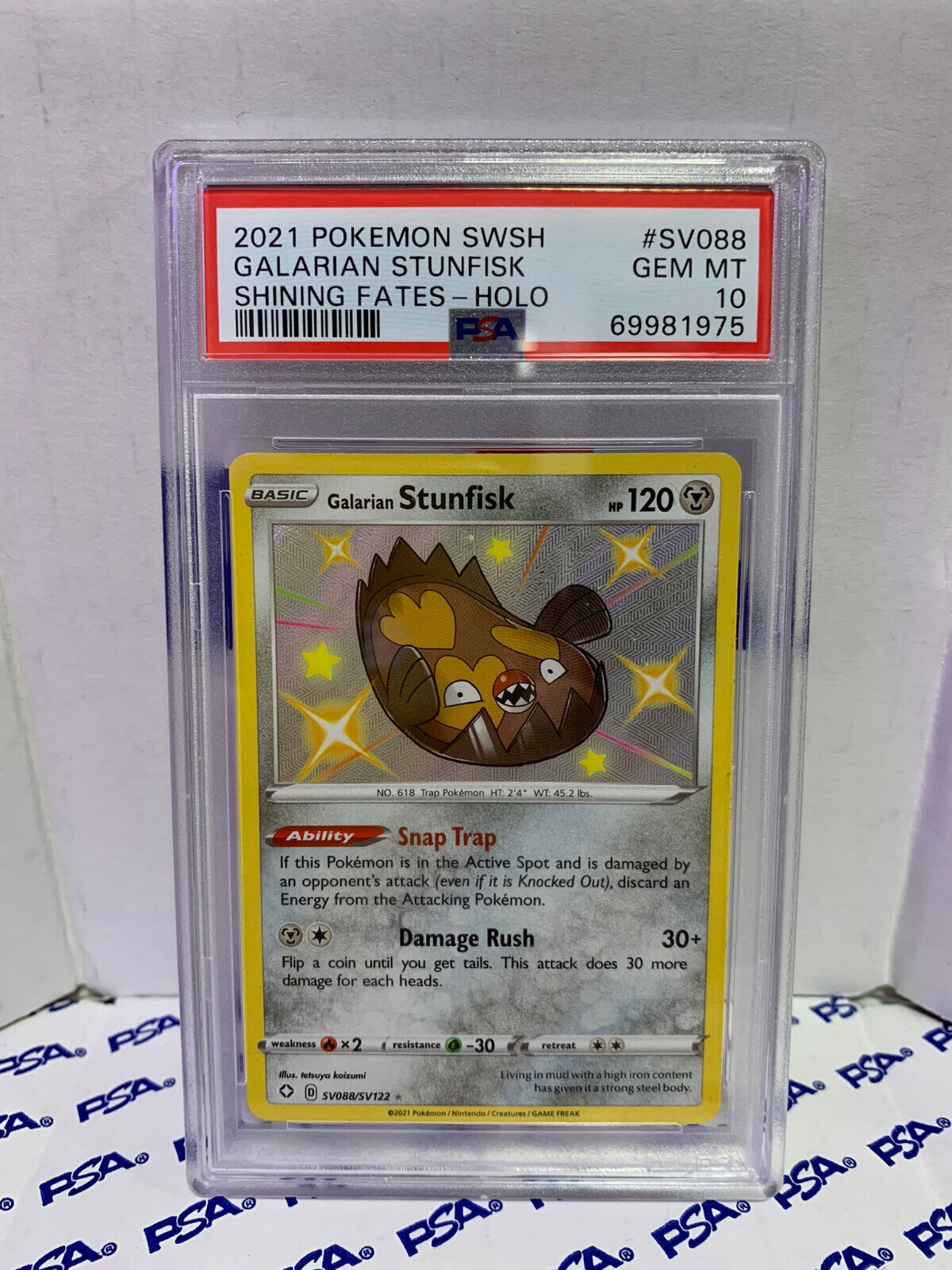 Graded Pokemon Card - SV088/SV122 2021 SWSH Galarian Stunfisk Holo - PSA 10