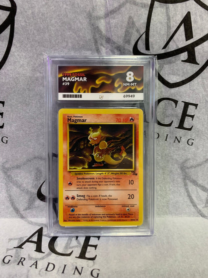 Graded Pokemon Card - #39/62 1999 Fossil Magmar - Ace 8