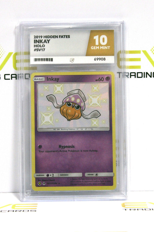 Graded Pokémon Card - #SV17/SV94 2019 Inkay Hidden Fates Holo - Ace 10