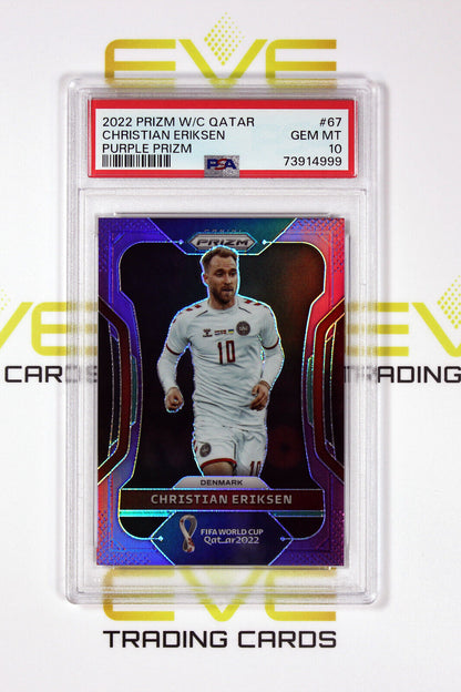 2022 Panini Purple Prizm FIFA Road World Cup #67 Christian Eriksen /199 PSA 10