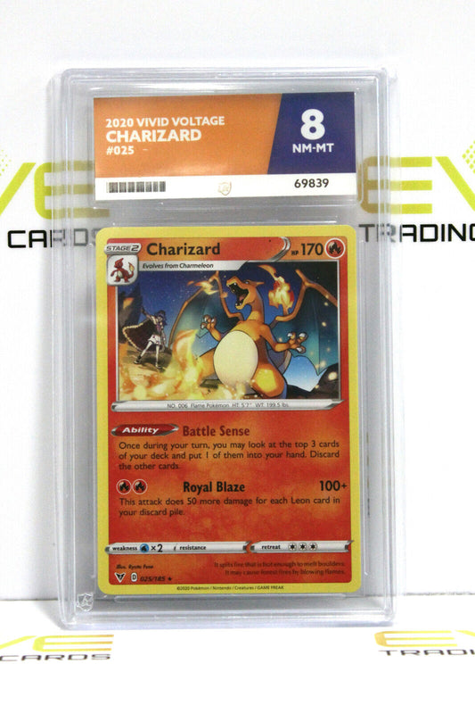Graded Pokémon Card - #025/185 2020 Charizard Vivid Voltage - Ace 8