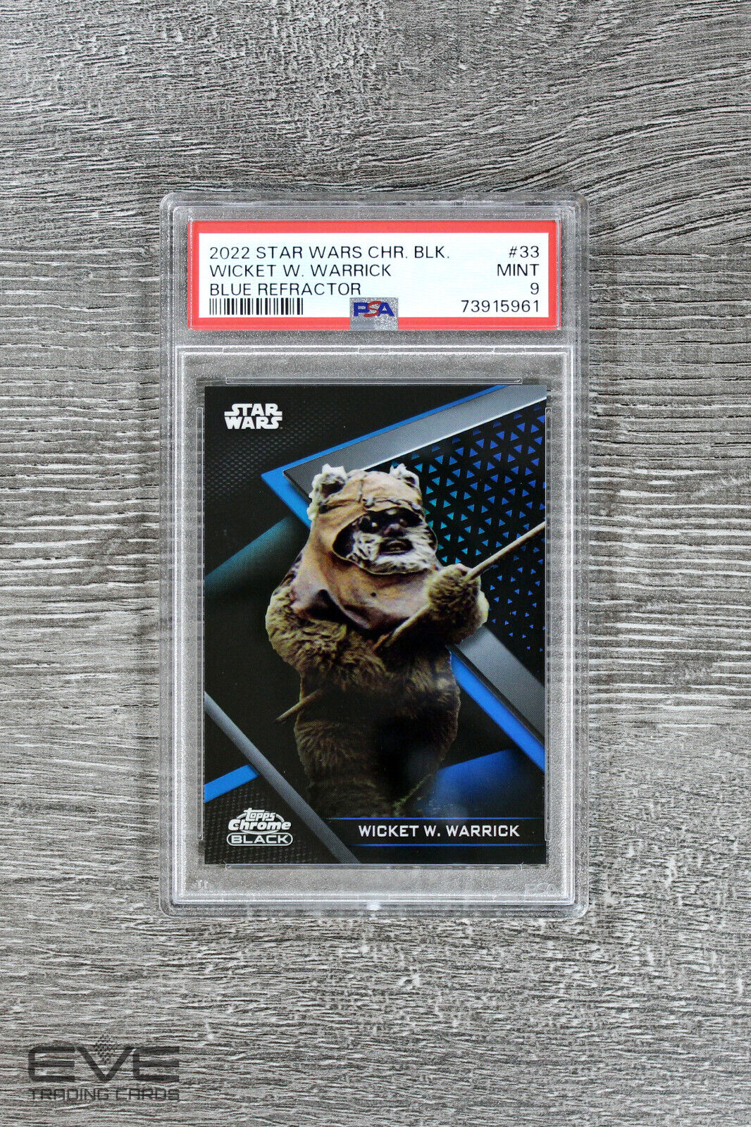 2022 Topps Star Wars Chrome Black #33 Wicket W Warwick Blue Refractor /75 PSA 9