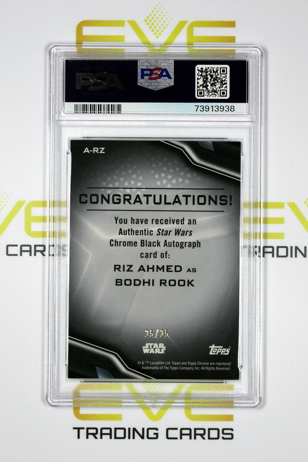 Topps Chrome Black Star Wars #A-RZ Riz Ahmed as Bodhi Rook Auto /25 - PSA 9