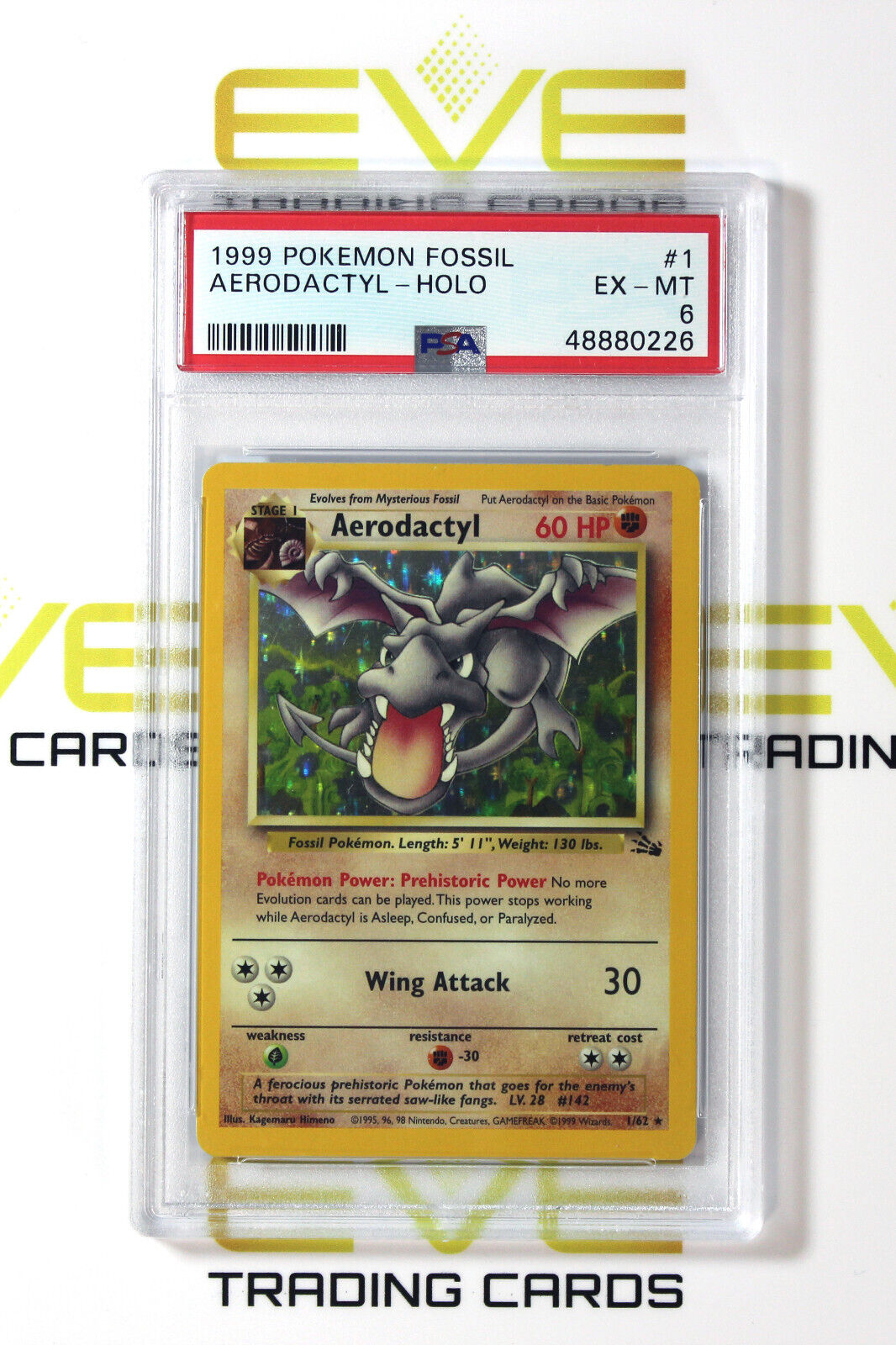 Graded Pokemon Card - #1/62 1999 Aerodactyl Fossil Holo - PSA 6