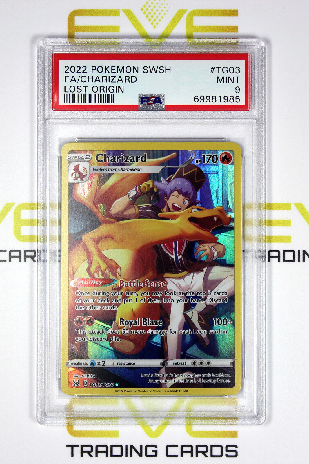 Graded Pokemon Card - #TG03/TG30 2022 Charizard Lost Origin Full Art - PSA 9