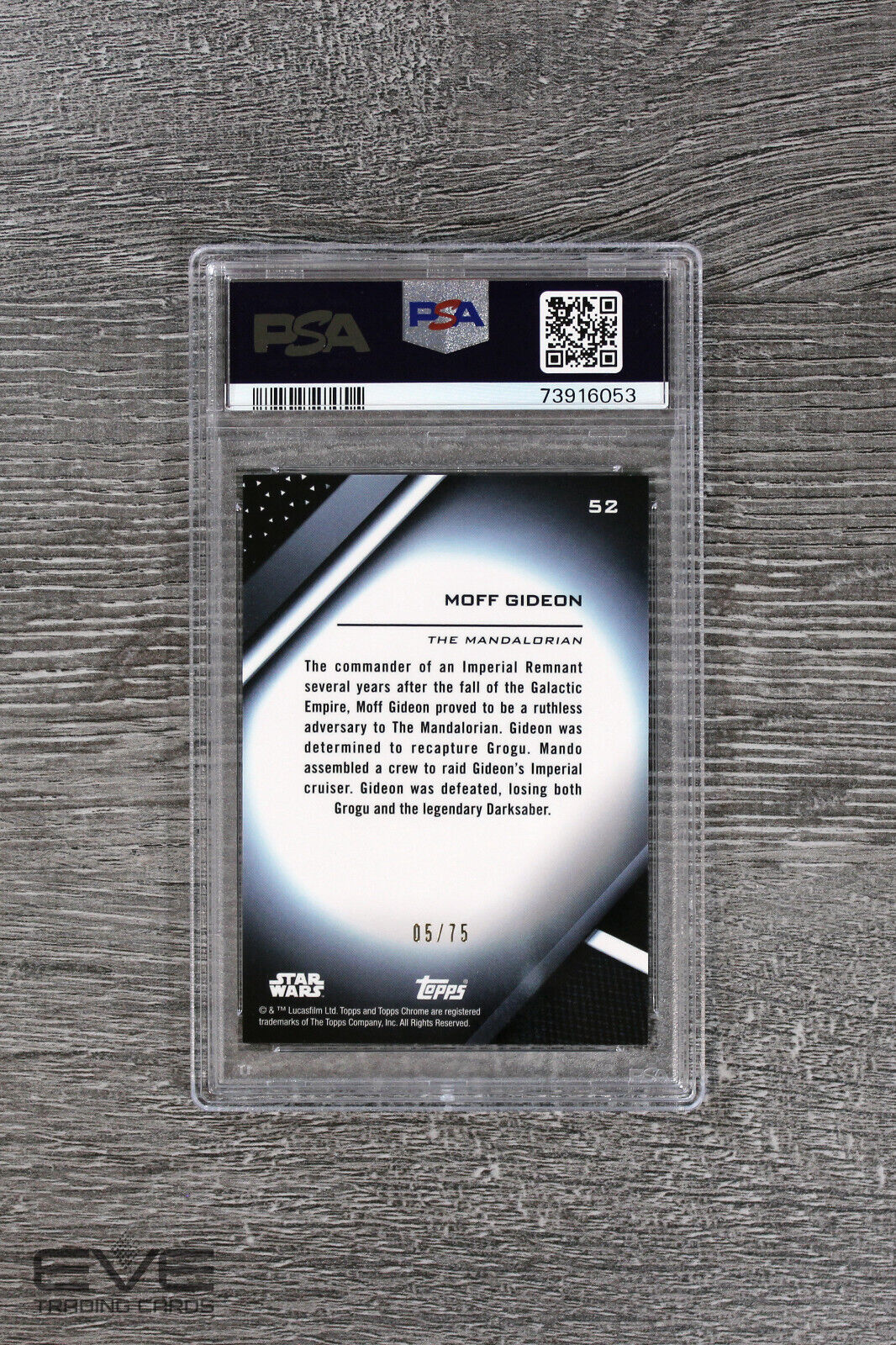 2022 Topps Star Wars Chrome Black #52 Moff Gideon Blue Refractor /75 - PSA 10