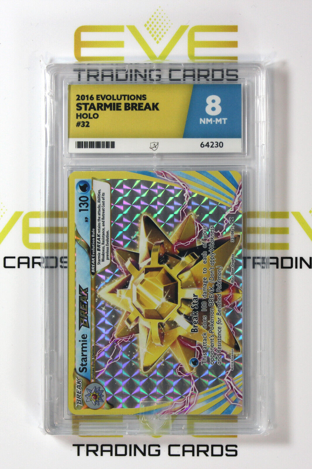 Graded Pokemon Card #32/108 2016 Starmie Break Evolutions Holo - Ace 8