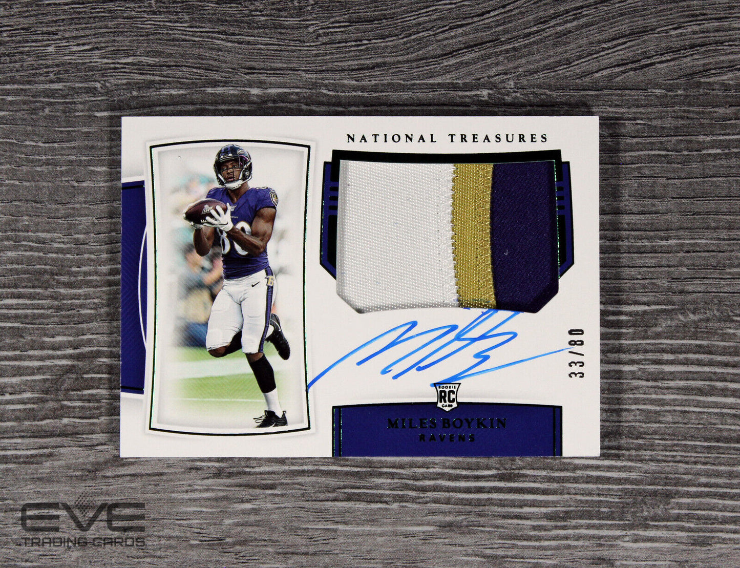 2019 Panini National Treasures NFL Card #188 Miles Boykin Patch Auto /80 NM/M