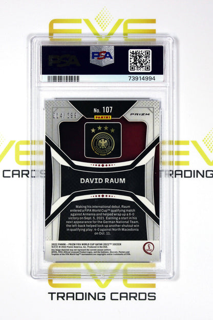 2022 Panini Blue Prizm FIFA Road World Cup #107 David Raum /299 PSA 10