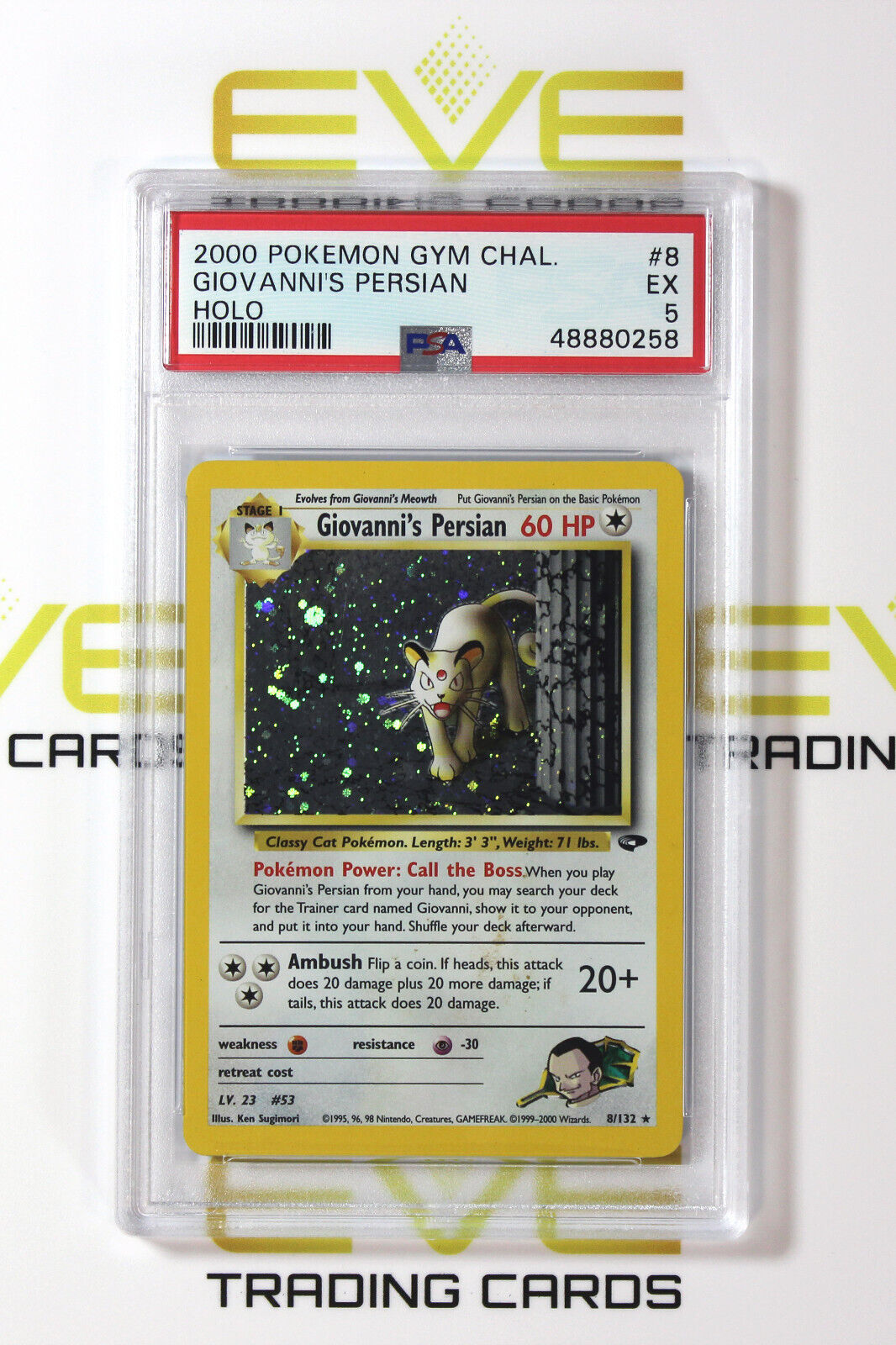 Graded Pokemon Card - #8/132 2000 Giovanni's Persian Gym Challenge Holo - PSA 5