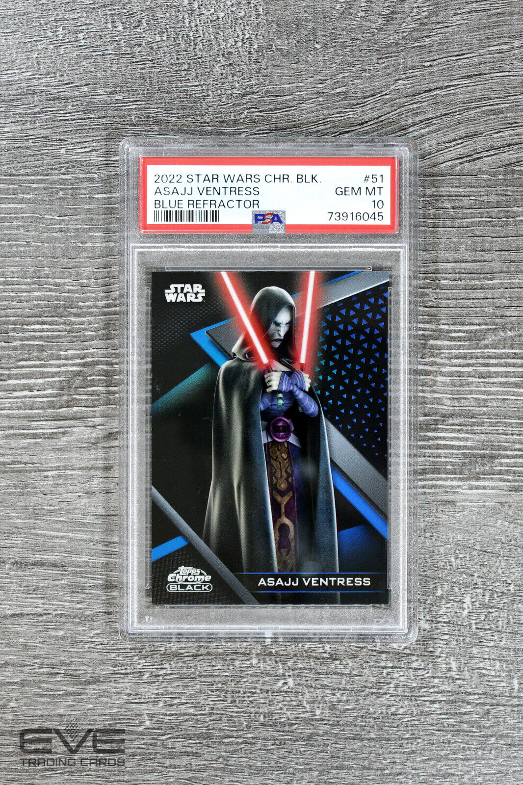 2022 Topps Star Wars Chrome Black #51 Asajj Ventress Blue Refractor /75 - PSA 10