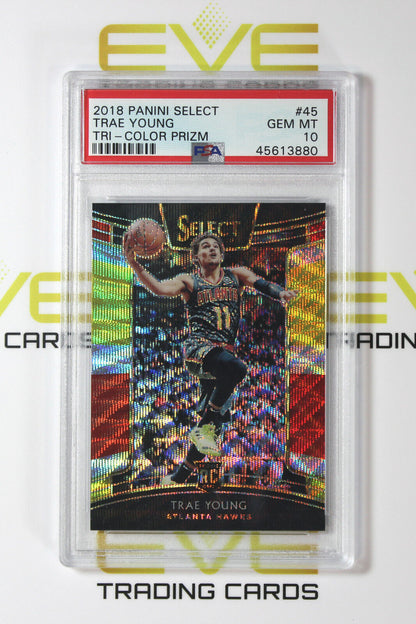 Graded Basketball Card 2018 Panini Select #45 Trae Young Tri-Color Prizm -PSA 10