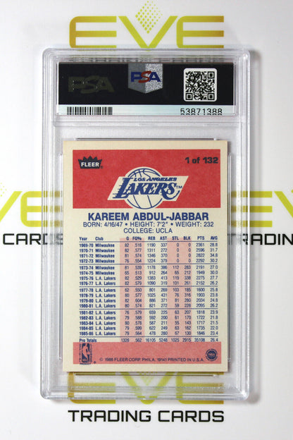 Graded Basketball Card - #1 1986 Fleer Premier Kareem Abdul-Jabbar - PSA 7