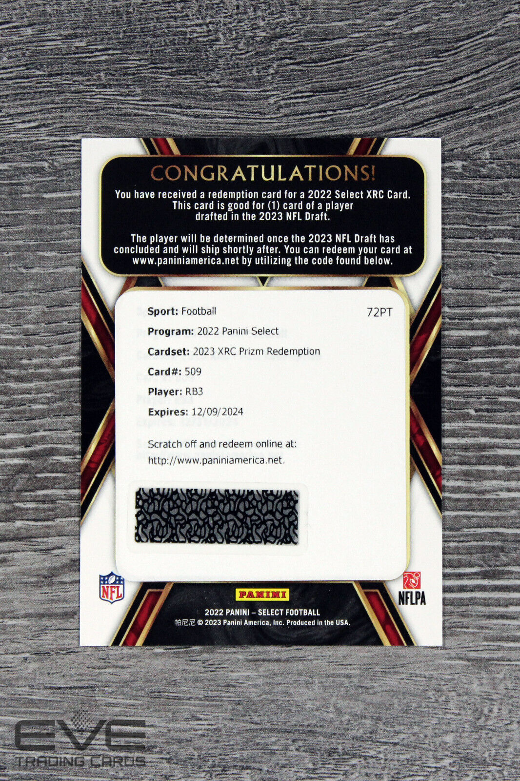 2022 Panini Select Football NFL 2023 XRC Prizm Rookie Redemption Card - NM/M
