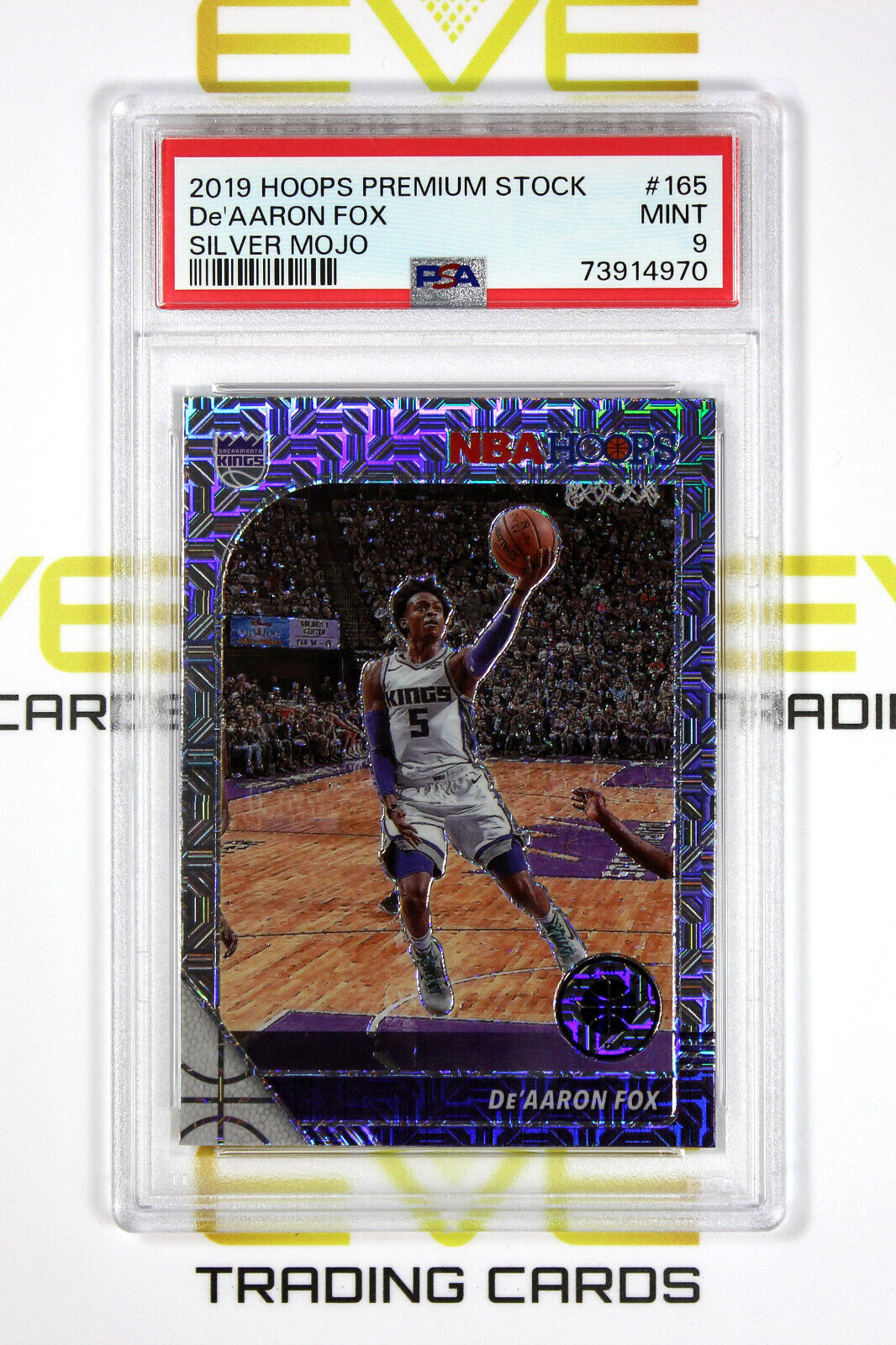 2019 Panini Hoops Premium Basketball Card #165 De'Aaron Fox Silver Mojo - PSA 9