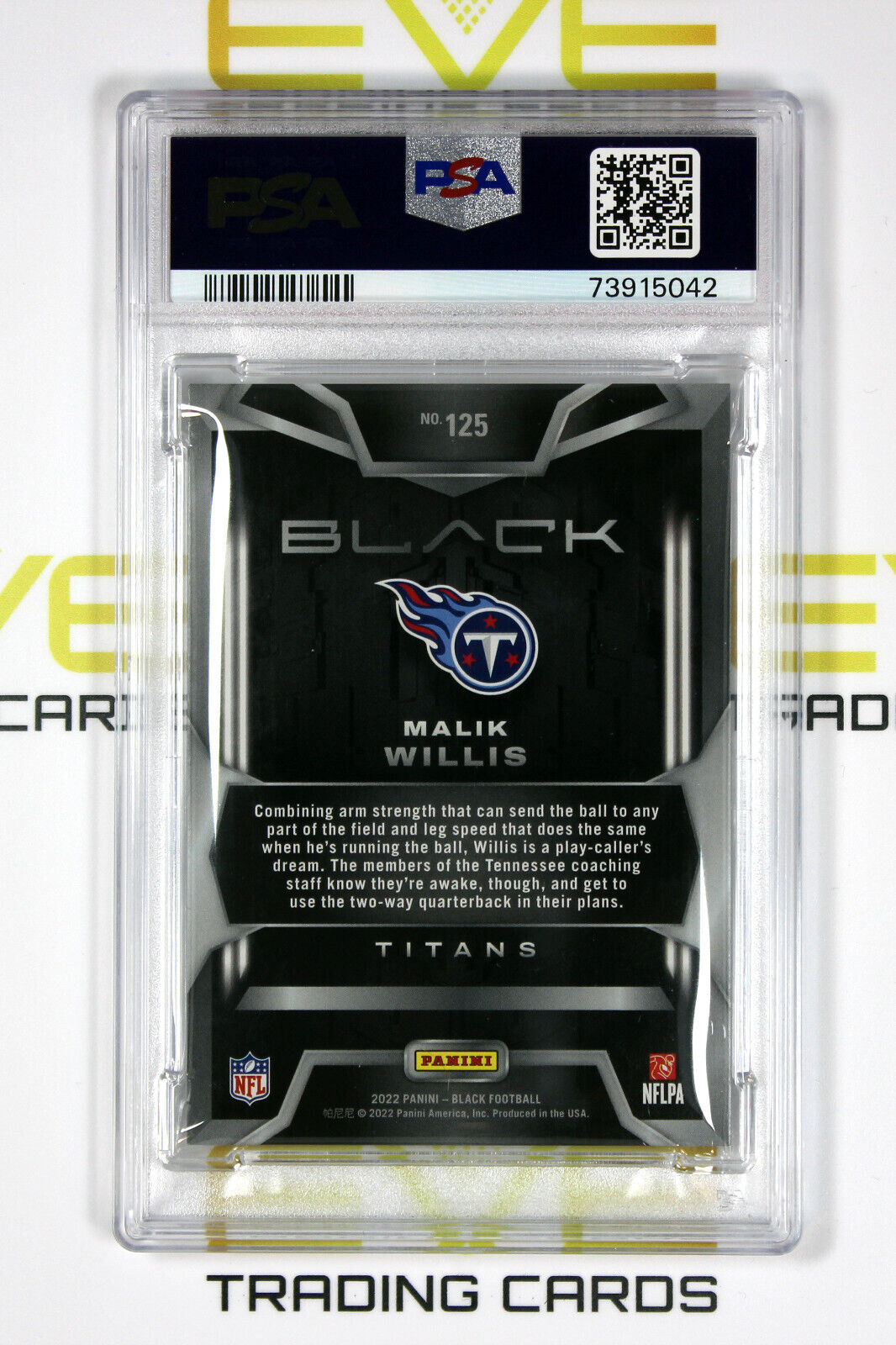 2022 Panini Black NFL Card #125 Malik Willis Silver /75 - PSA 10