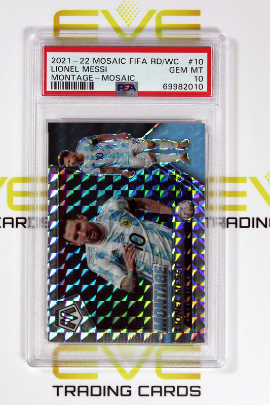 Graded Panini Mosaic Montage World Cup Card - 2022 #10 Lionel Messi - PSA 10