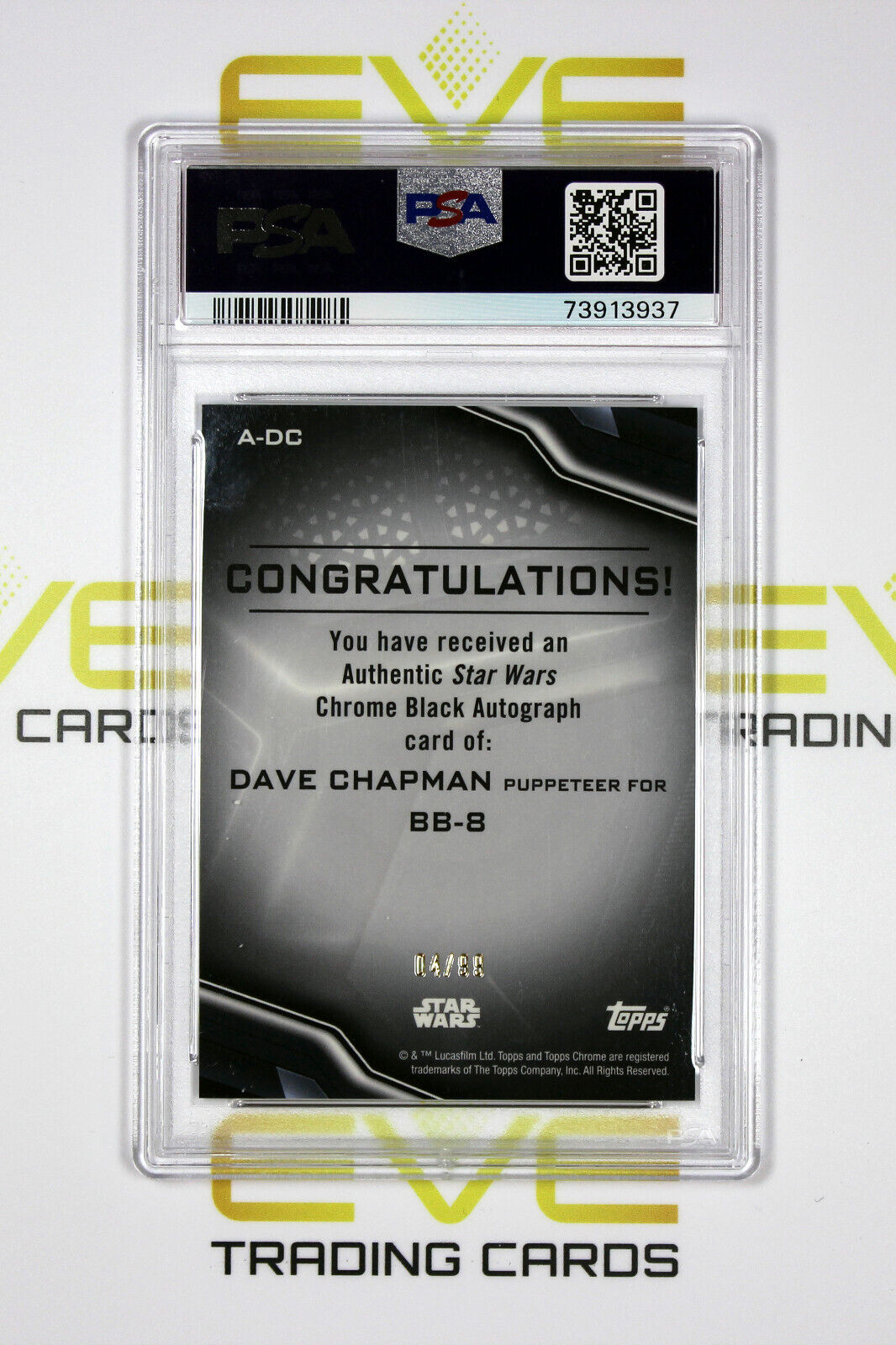 Topps Chrome Black Star Wars #A-DC Dave Chapman Puppeteer for BB-8 /99 - PSA 10