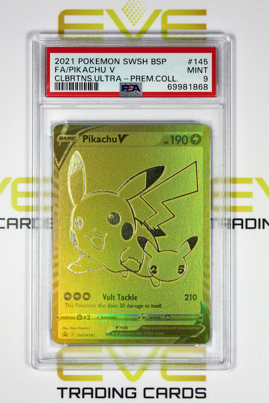 Graded Pokemon Card - #SWSH145 2021 Pikachu V SWSH Celebrations Full Art - PSA 9