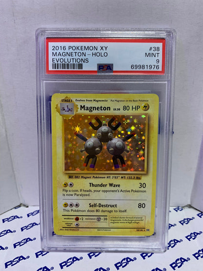 Graded Pokemon Card - 38/108 2016 Pokemon XY Magneton - Holo Evolutions - PSA 9